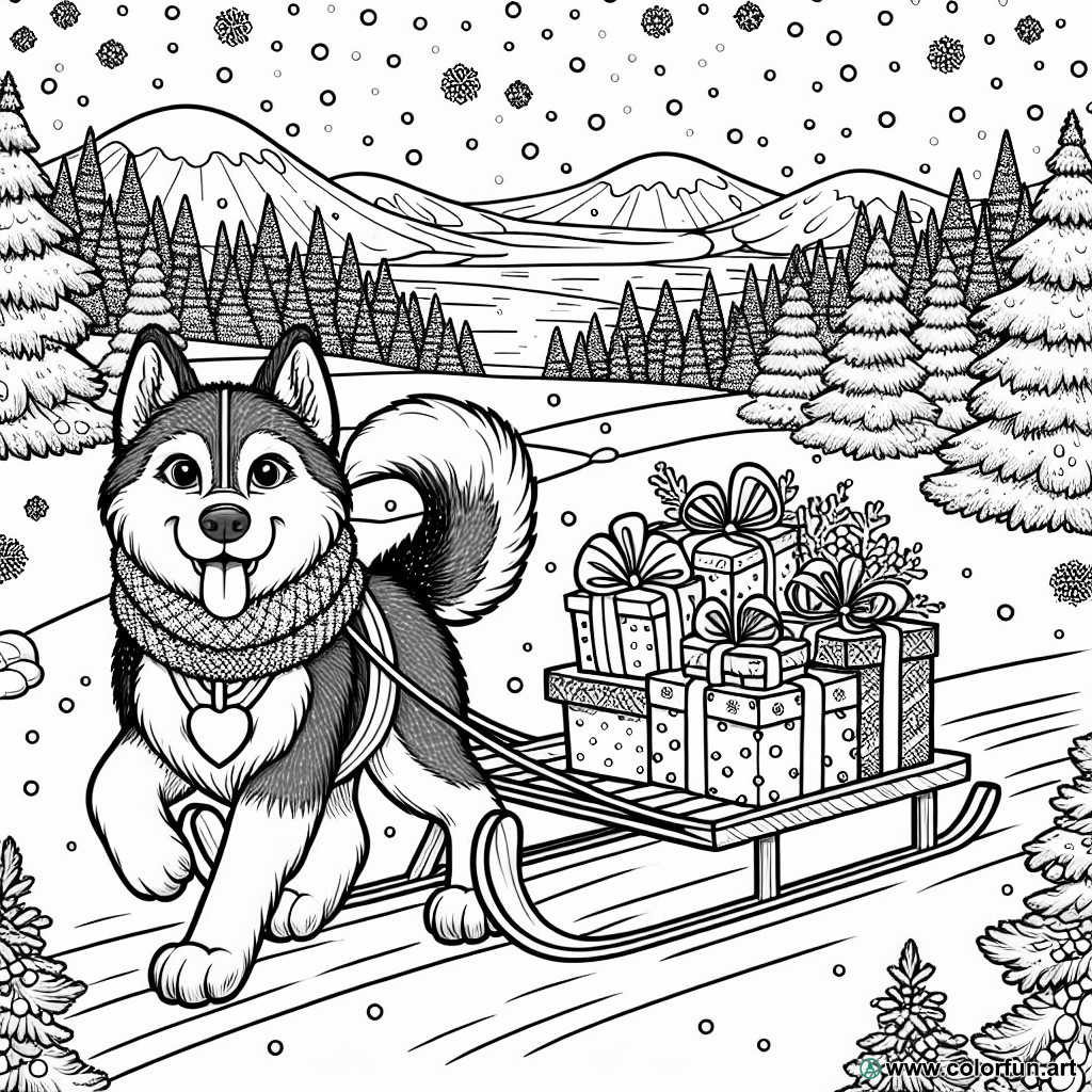 husky sleigh coloring page