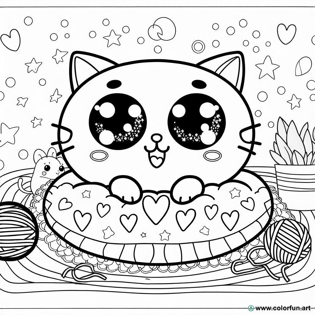 kawaii cat coloring page