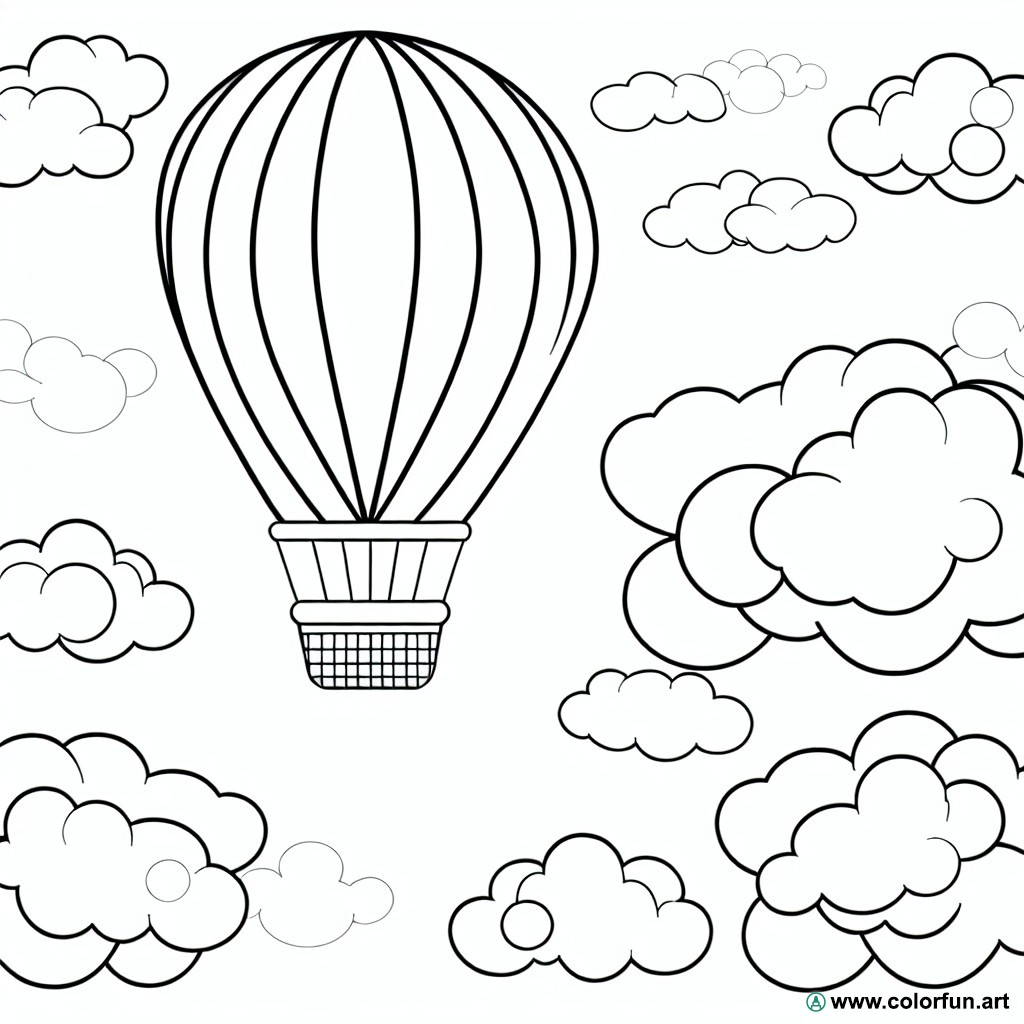 coloring page hot air balloon clouds