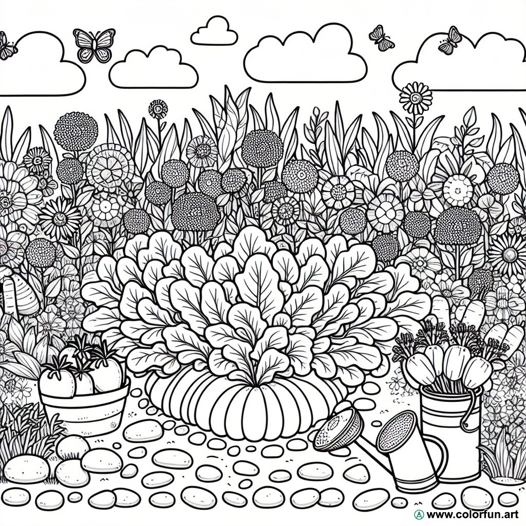 coloring page vegetable garden flowers
