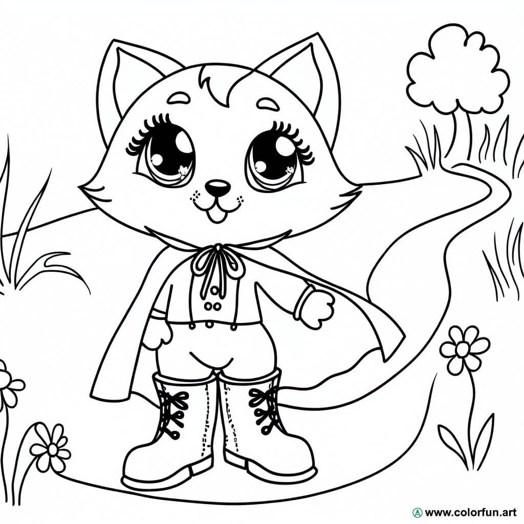 coloring page cute Puss in Boots
