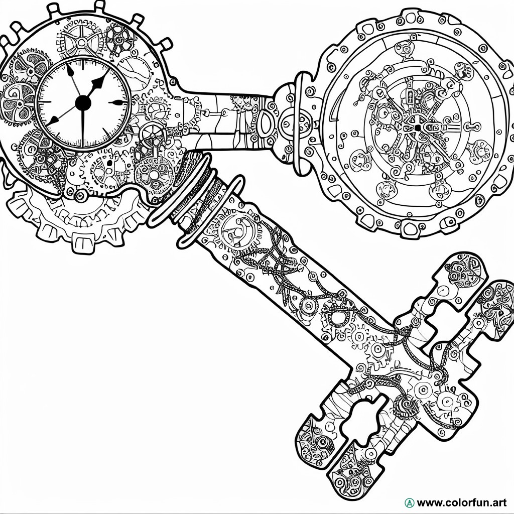 Steampunk key coloring page