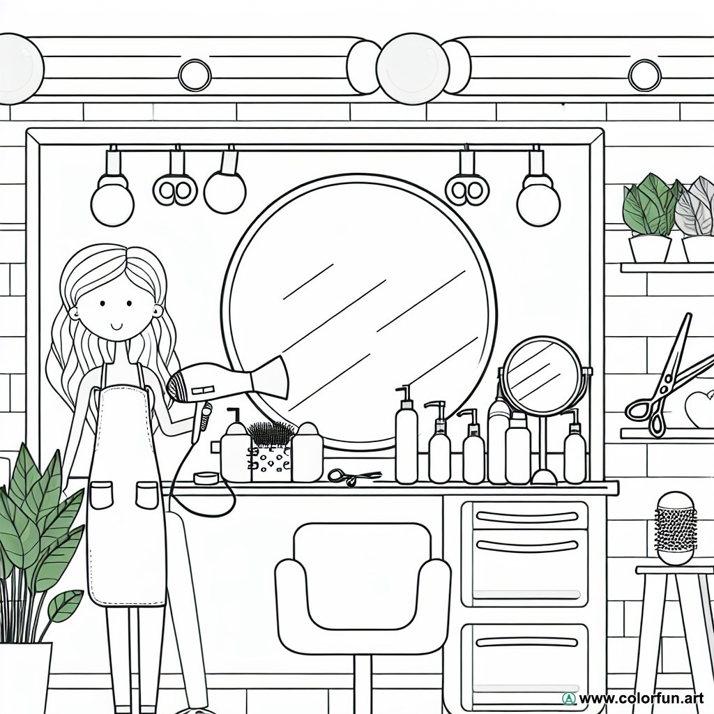 coloring page modern woman hairdresser
