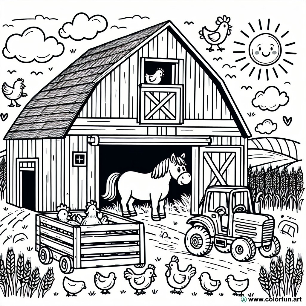 Easy farm coloring page