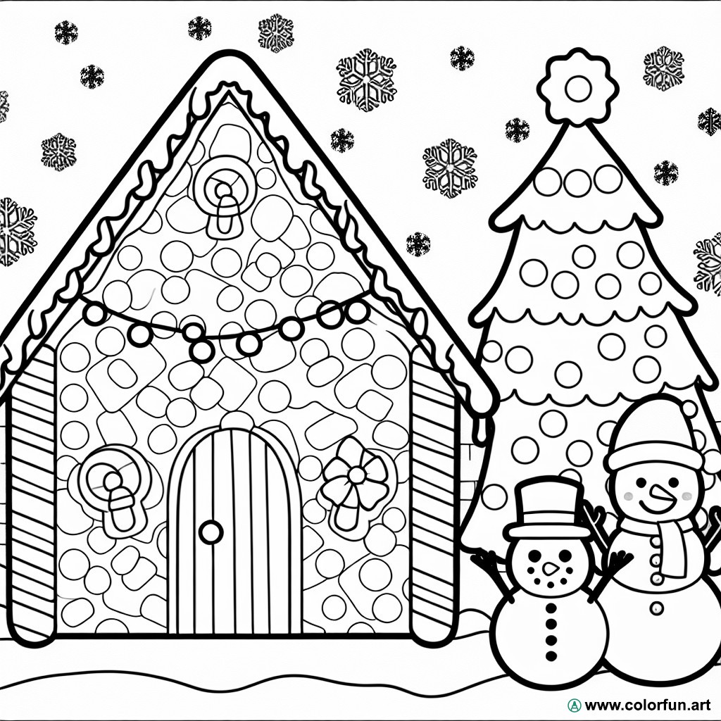 Gingerbread house Christmas coloring page