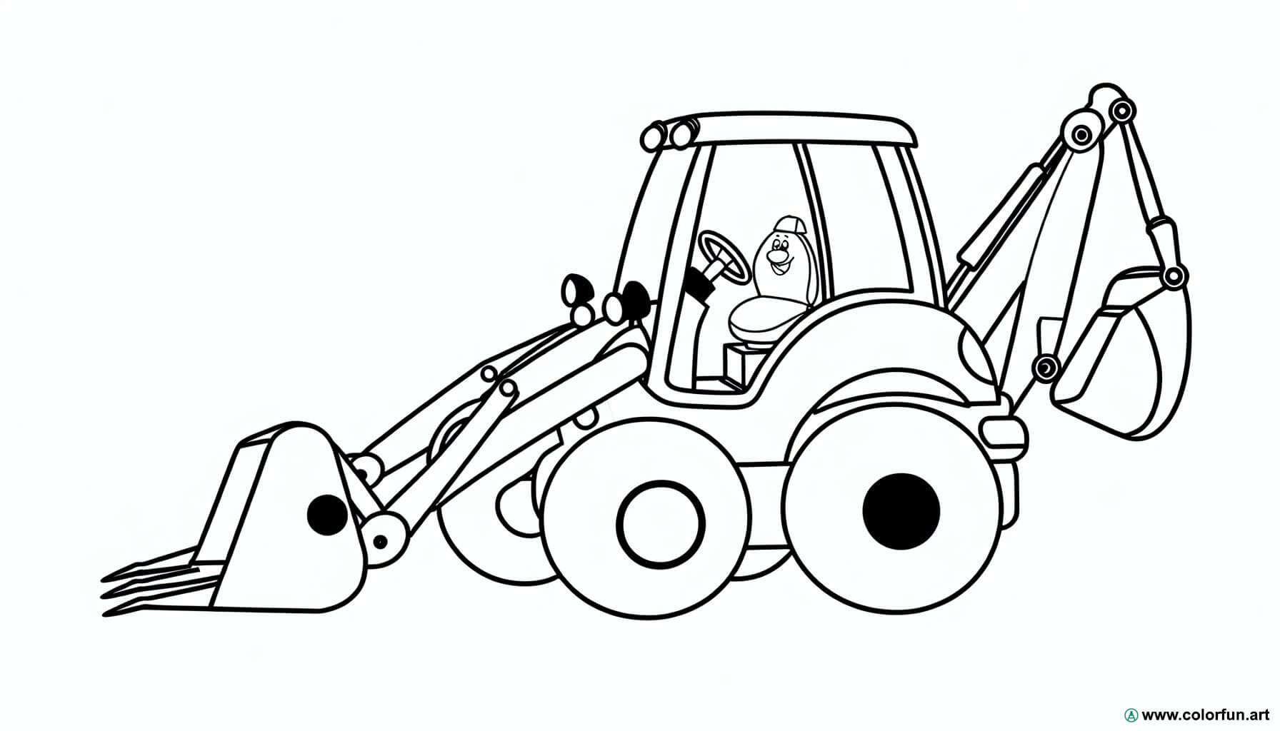 coloring page funny backhoe