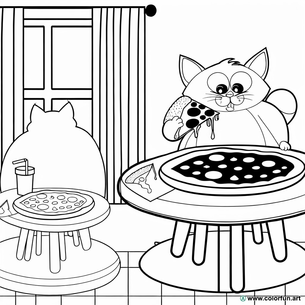 coloring page cat pizza