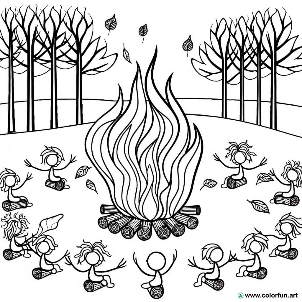 coloring page autumn fire