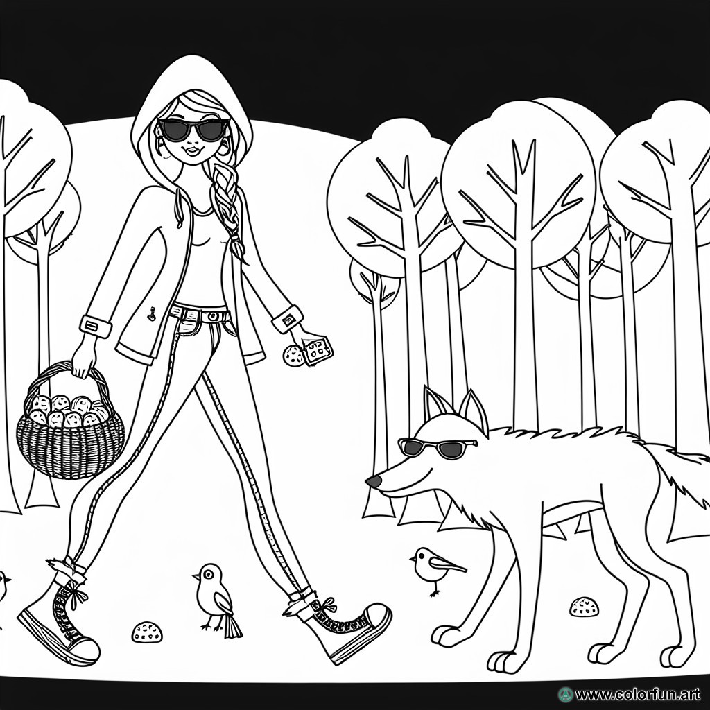 modern little red riding hood coloring page