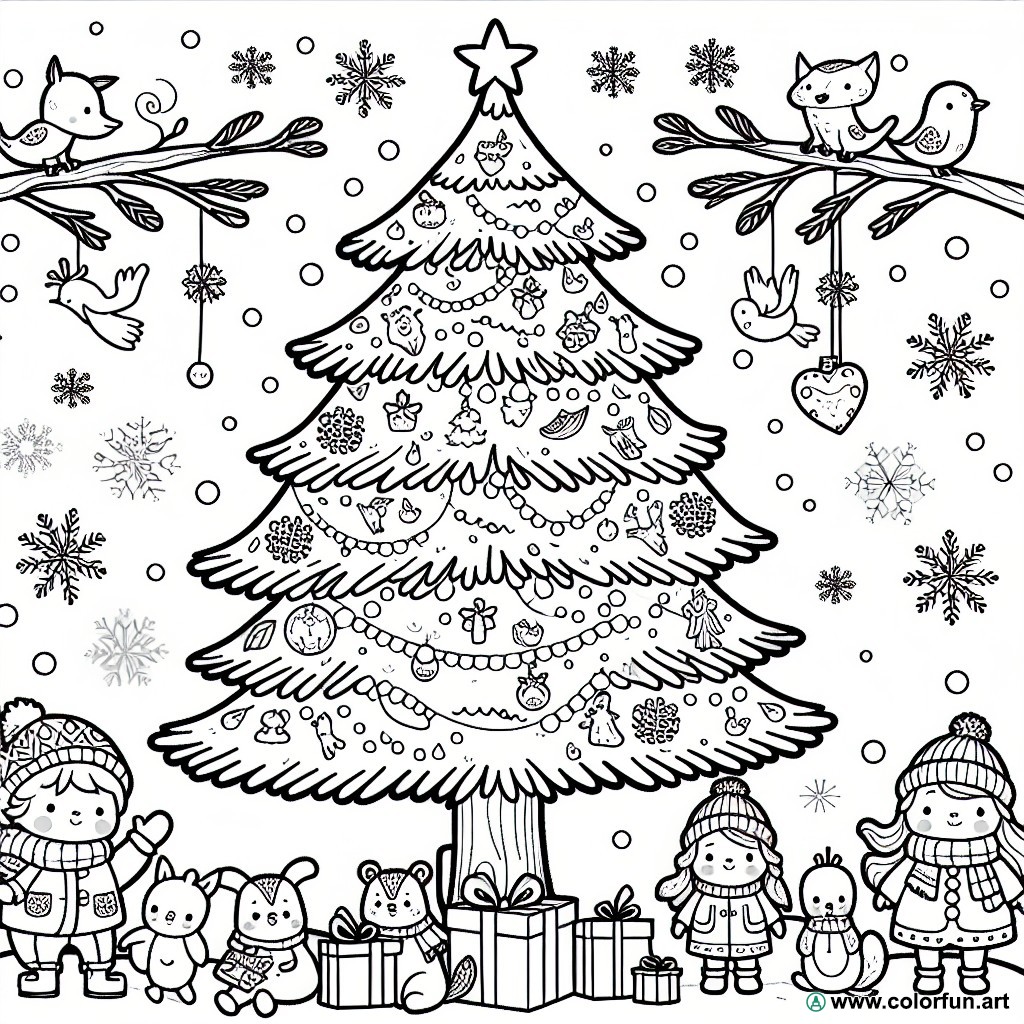 collective Christmas tree coloring page