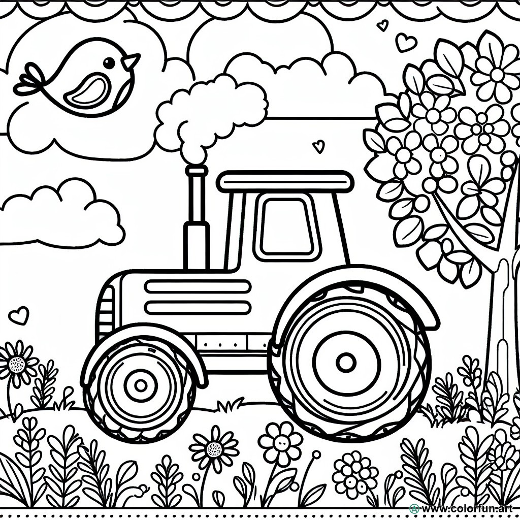 coloring page tractor kindergarten