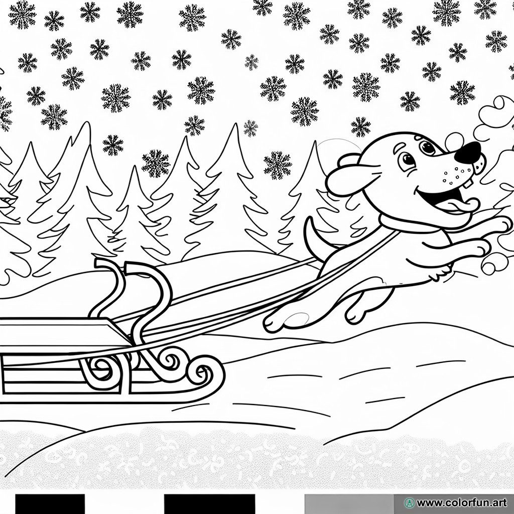 coloring page sled dog