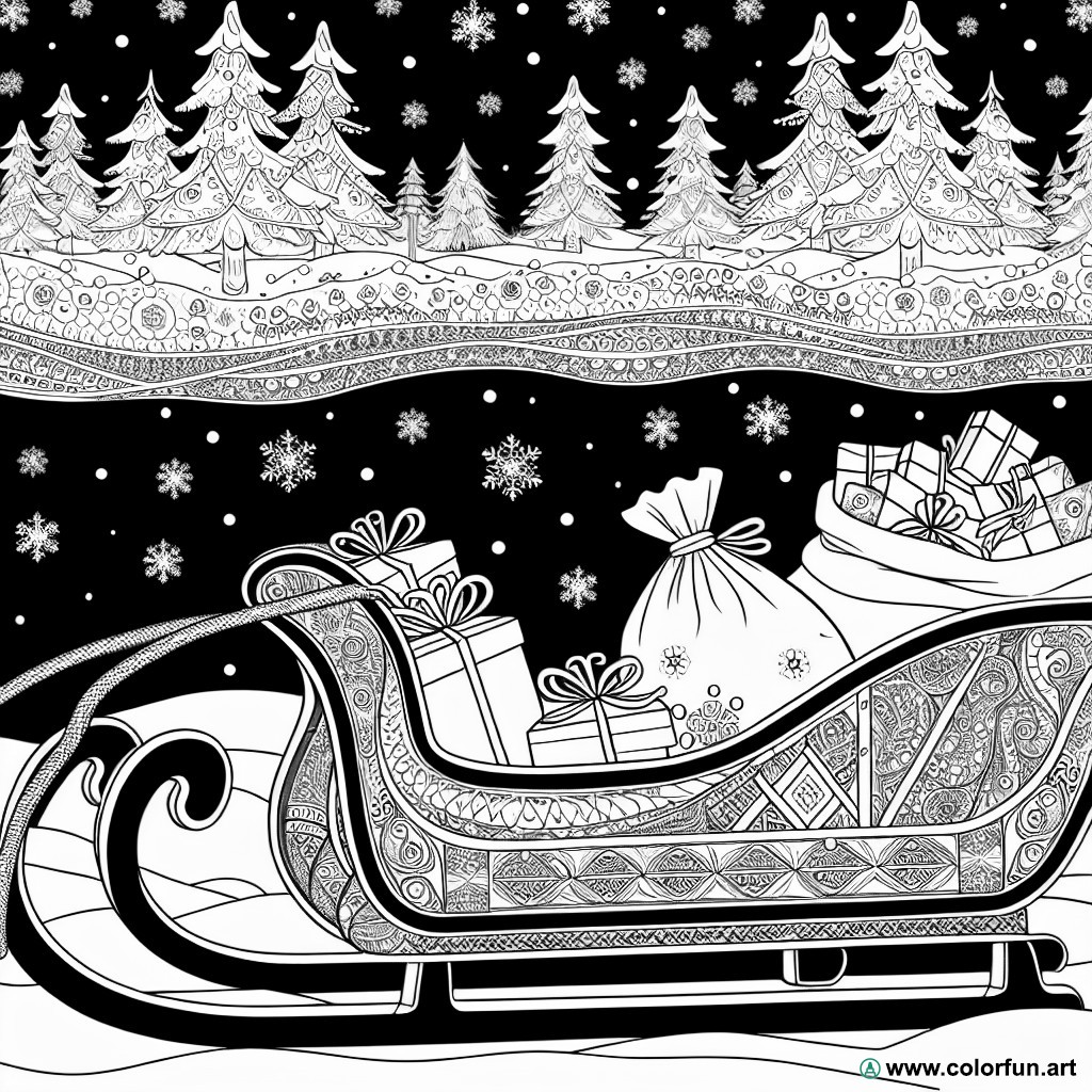 coloring page snowy sleigh