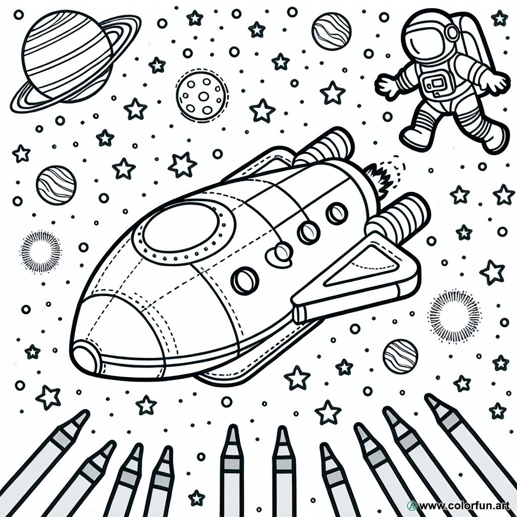 coloring page spaceship astronaut space