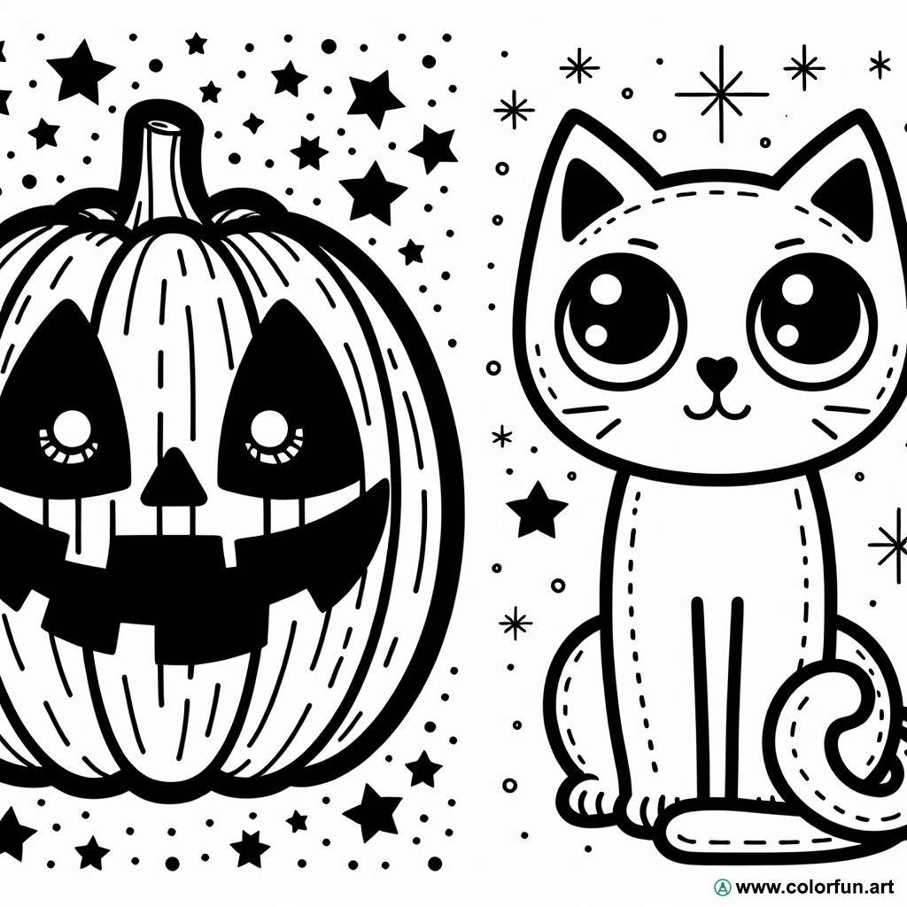 Coloring page Halloween pumpkin cat