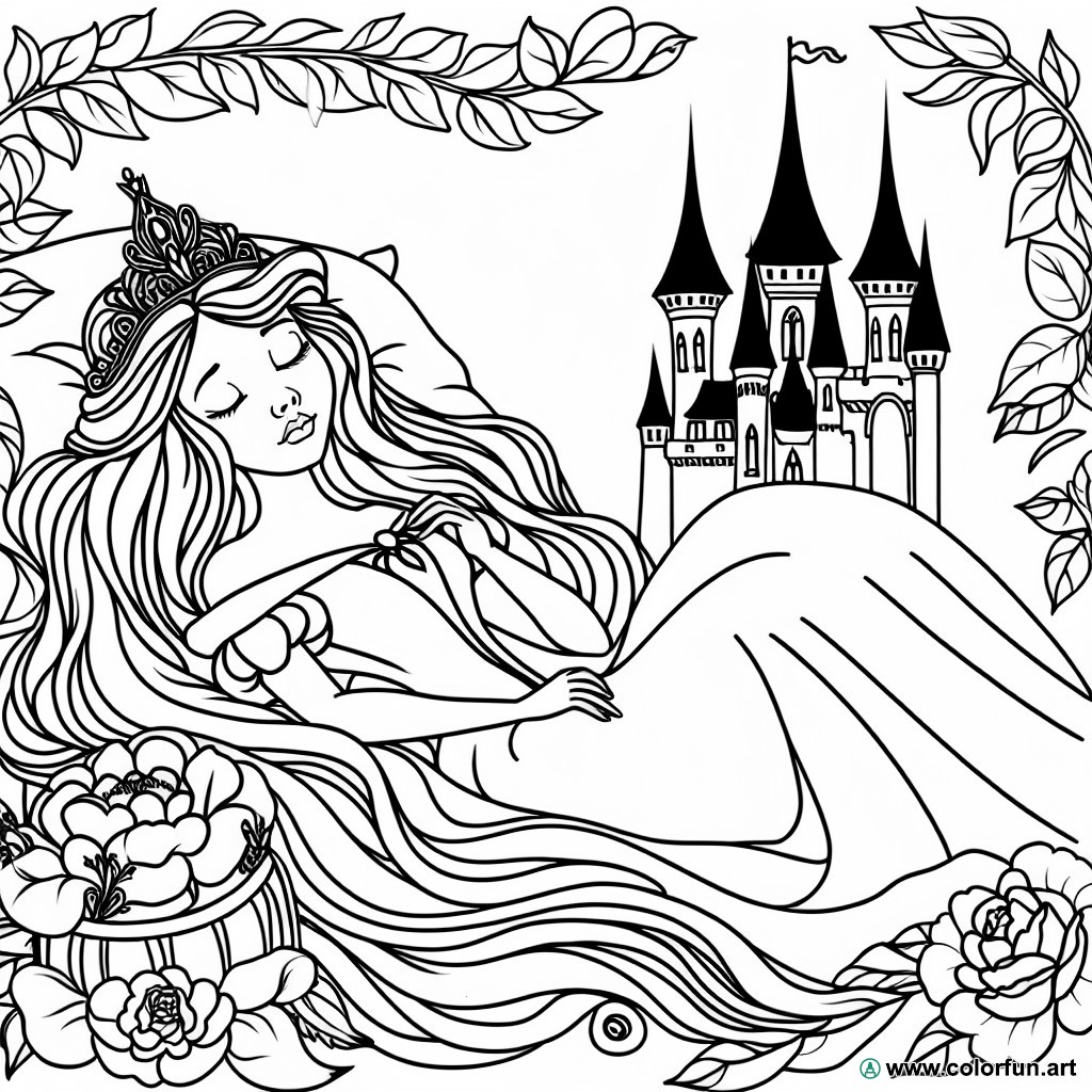 coloring page sleeping beauty princess