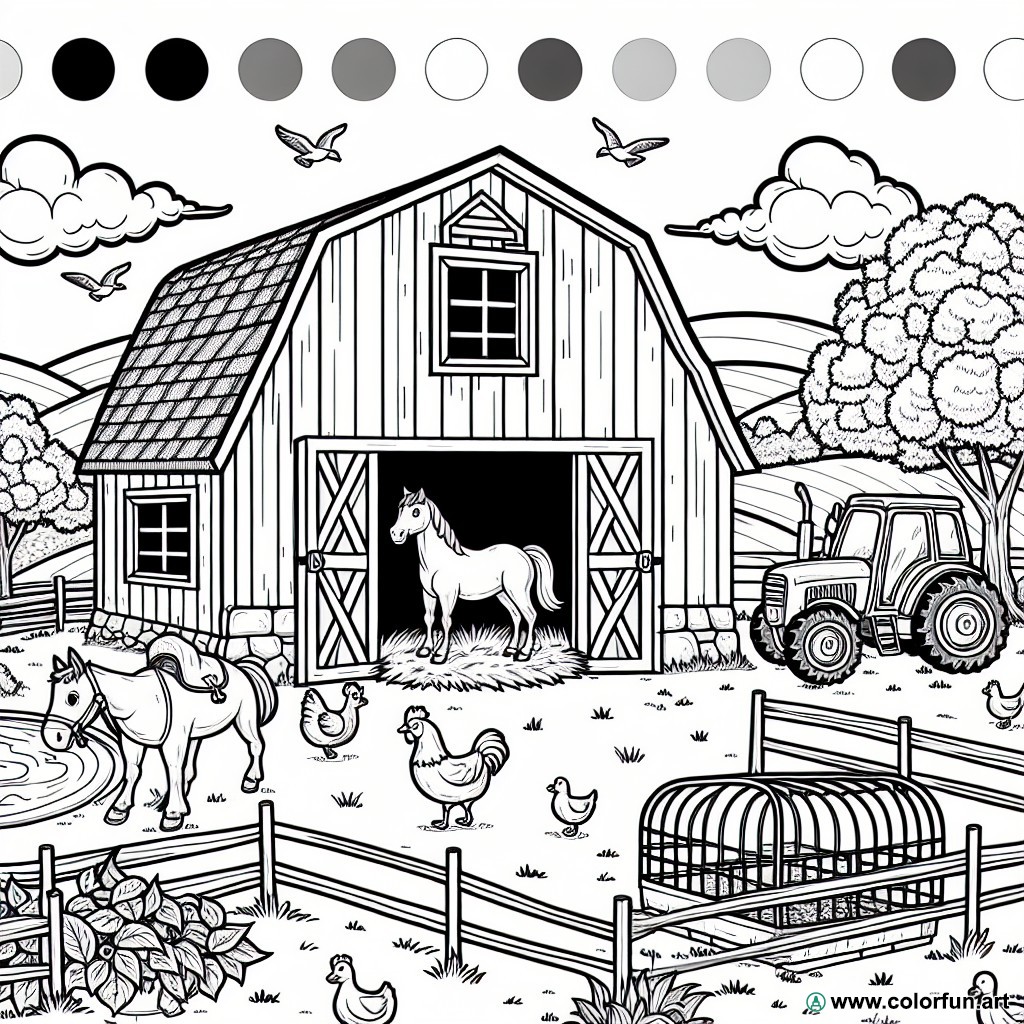 coloring page farm kindergarten