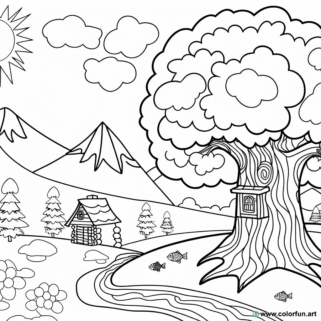 adult landscape coloring page