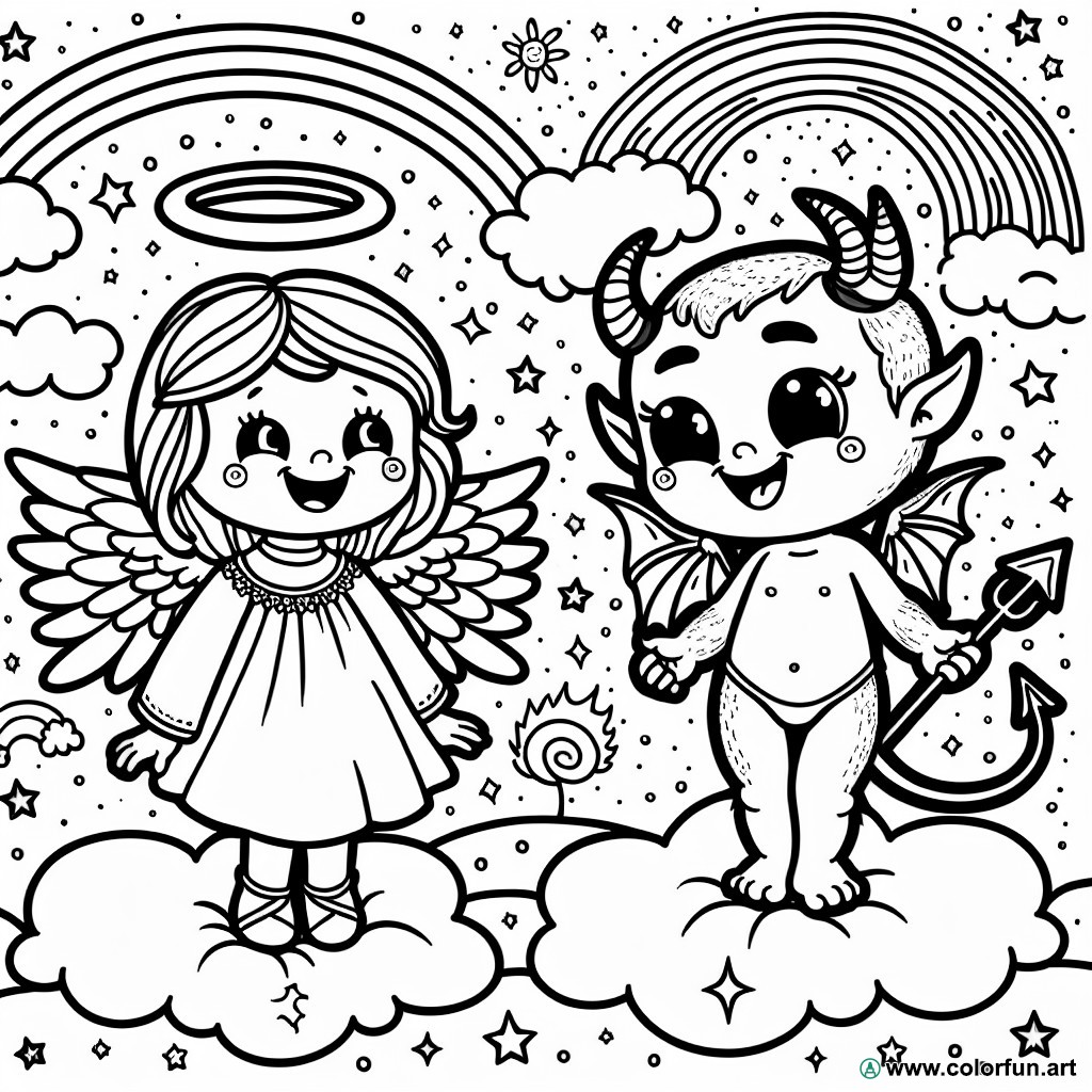 coloring page angel and demon