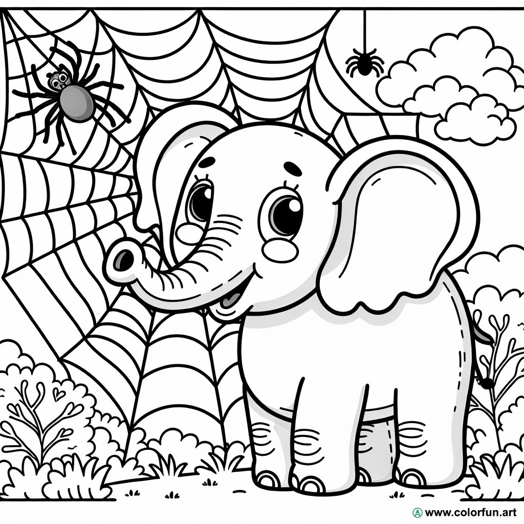 Coloring page elephant spider web