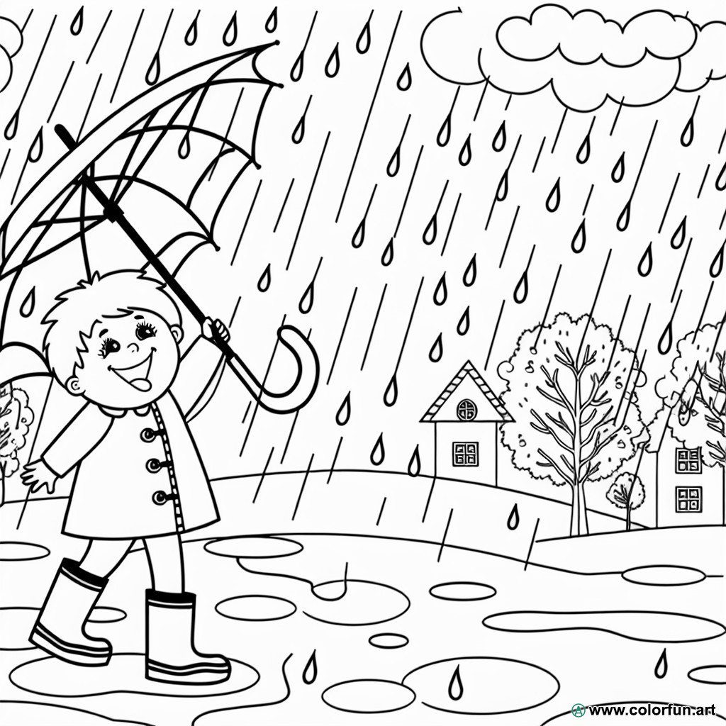 coloring page rain umbrella