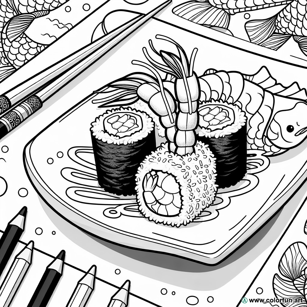 coloring page tempura sushi