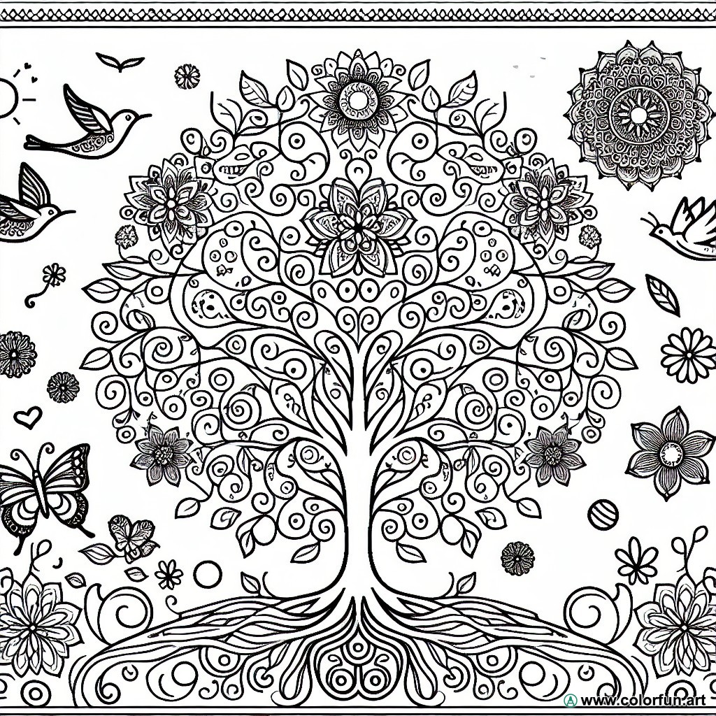 coloring page tree of life mandala