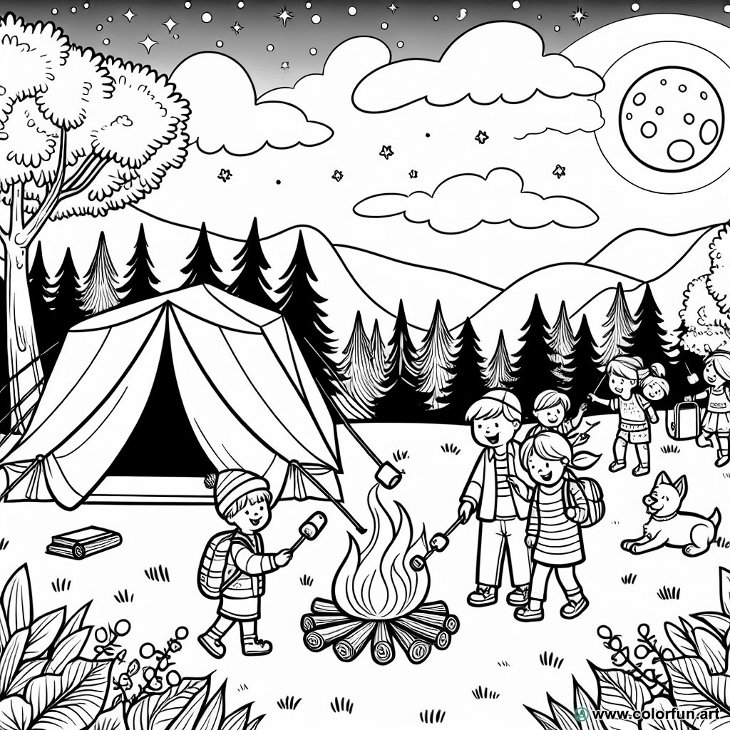coloring page camping holidays