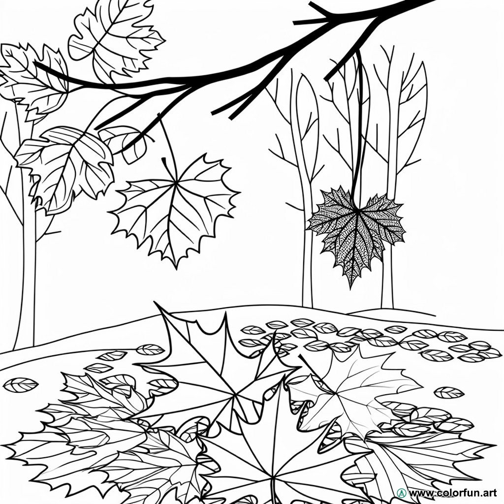 Autumn tree leaves coloring page