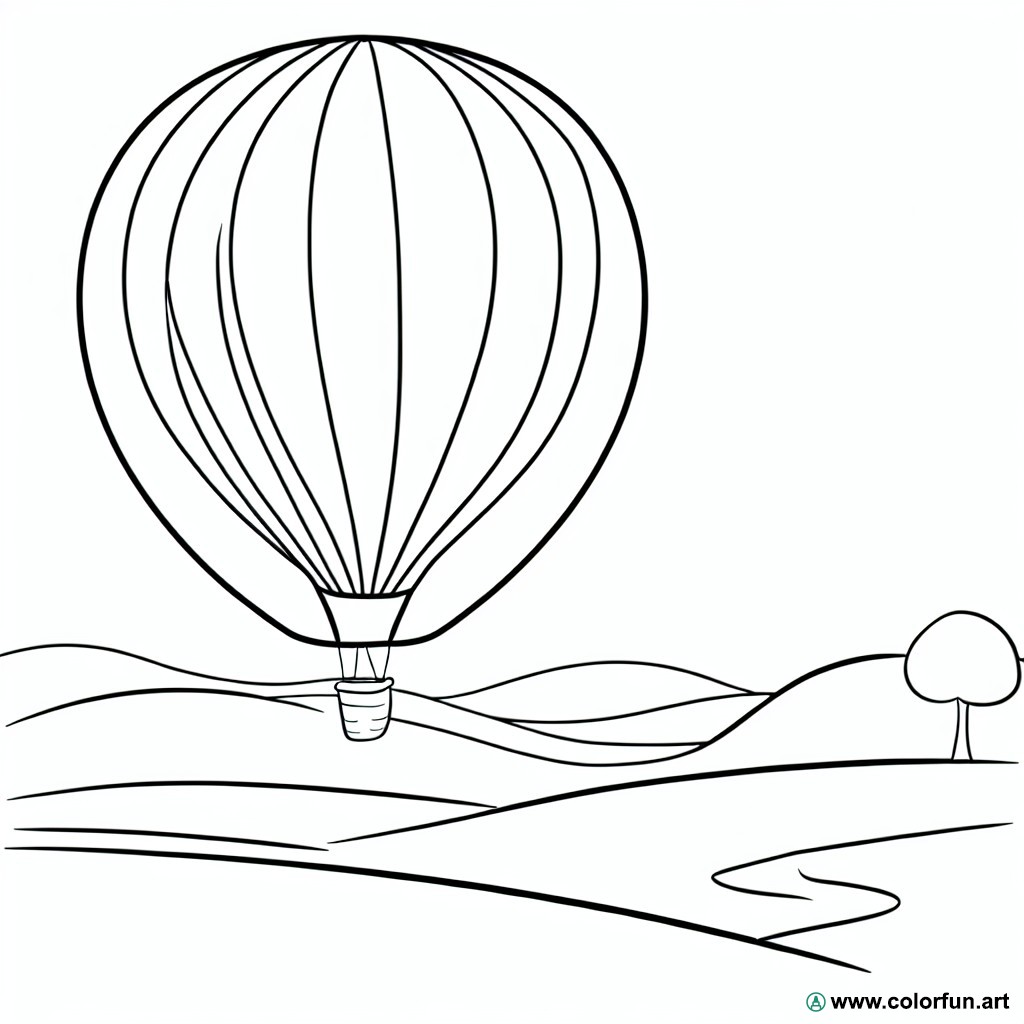 coloring page hot air balloon landscape