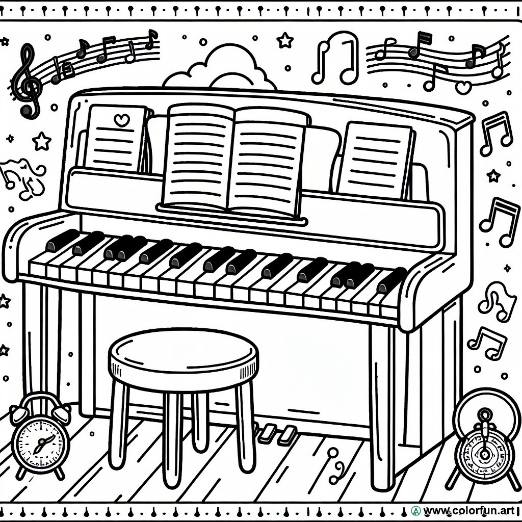 Easy piano coloring page