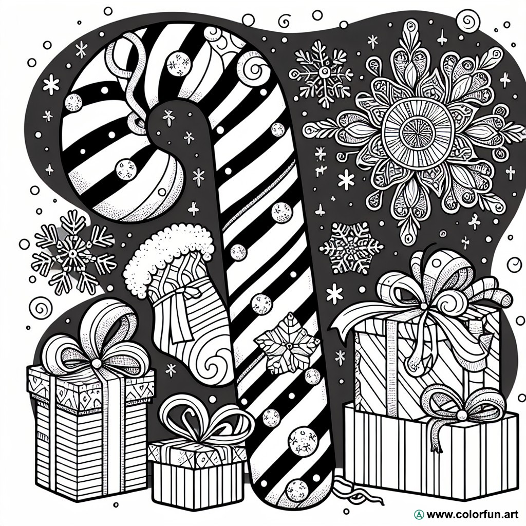 coloring page candy cane santa