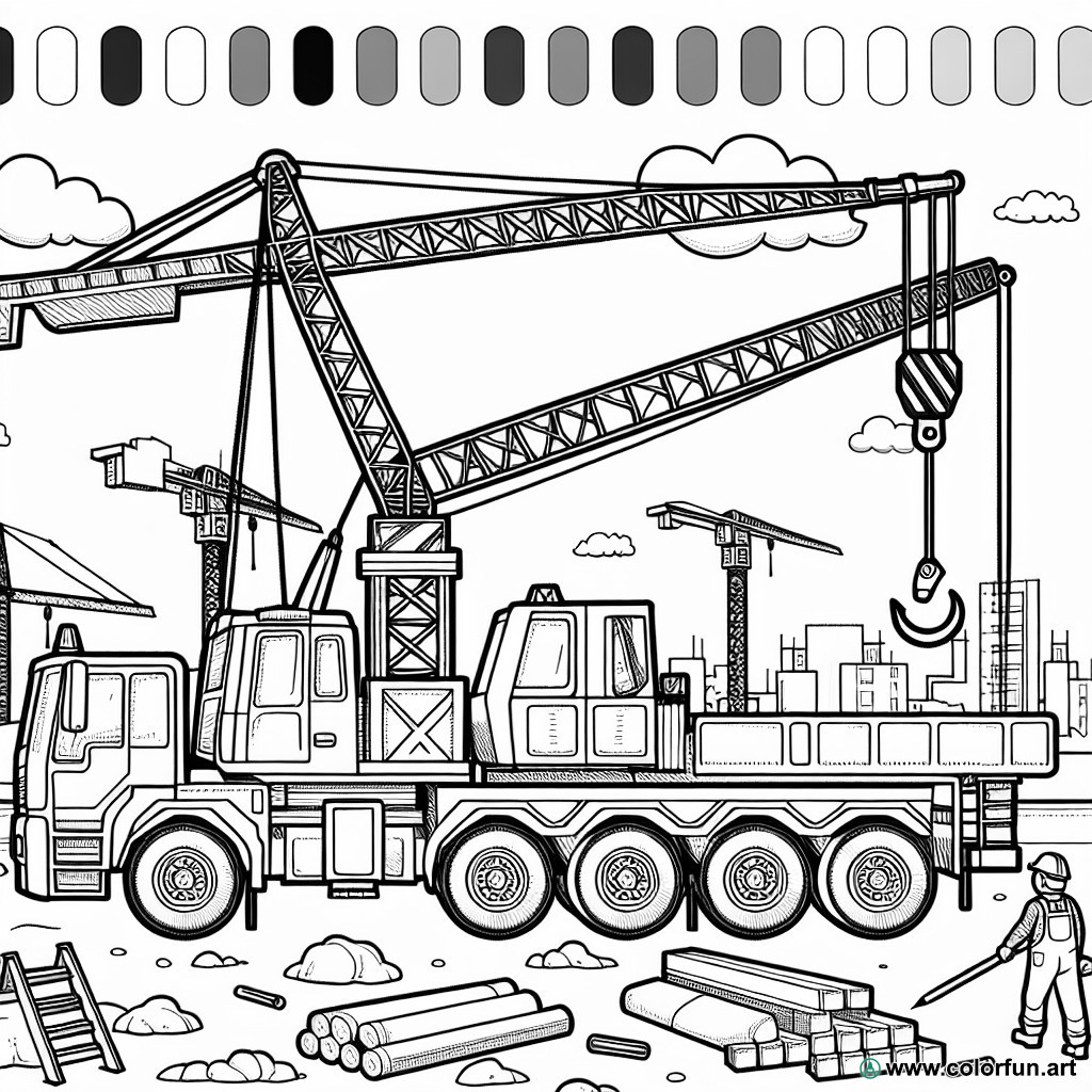 coloring page crane truck