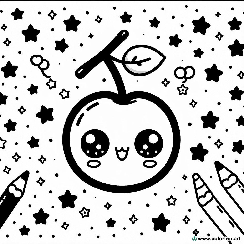 Kawaii cherry coloring page