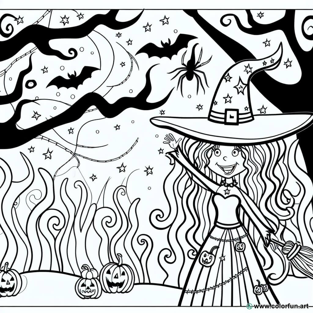 coloring page halloween witch easy