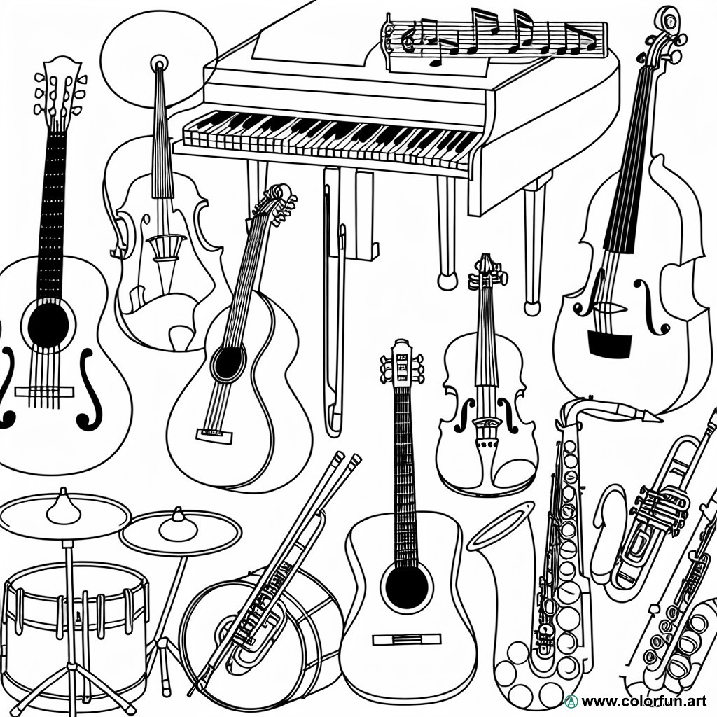 coloring page musical instruments for adults