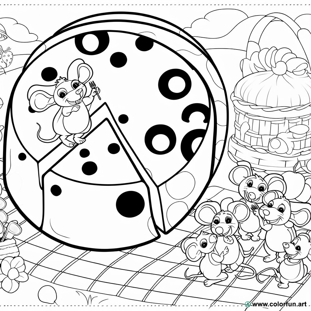 coloring page playful camembert