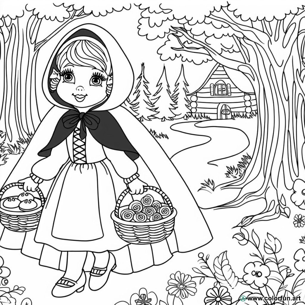 illustrated little red riding hood coloring page