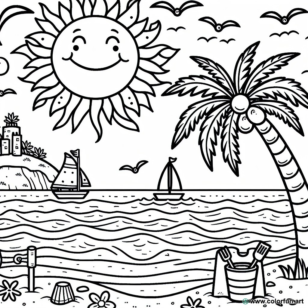 coloring page easy beach
