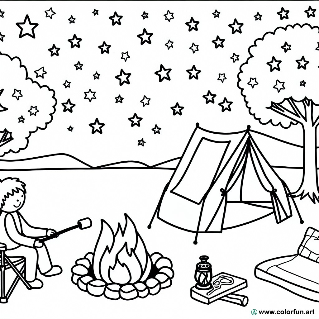coloring page camping child