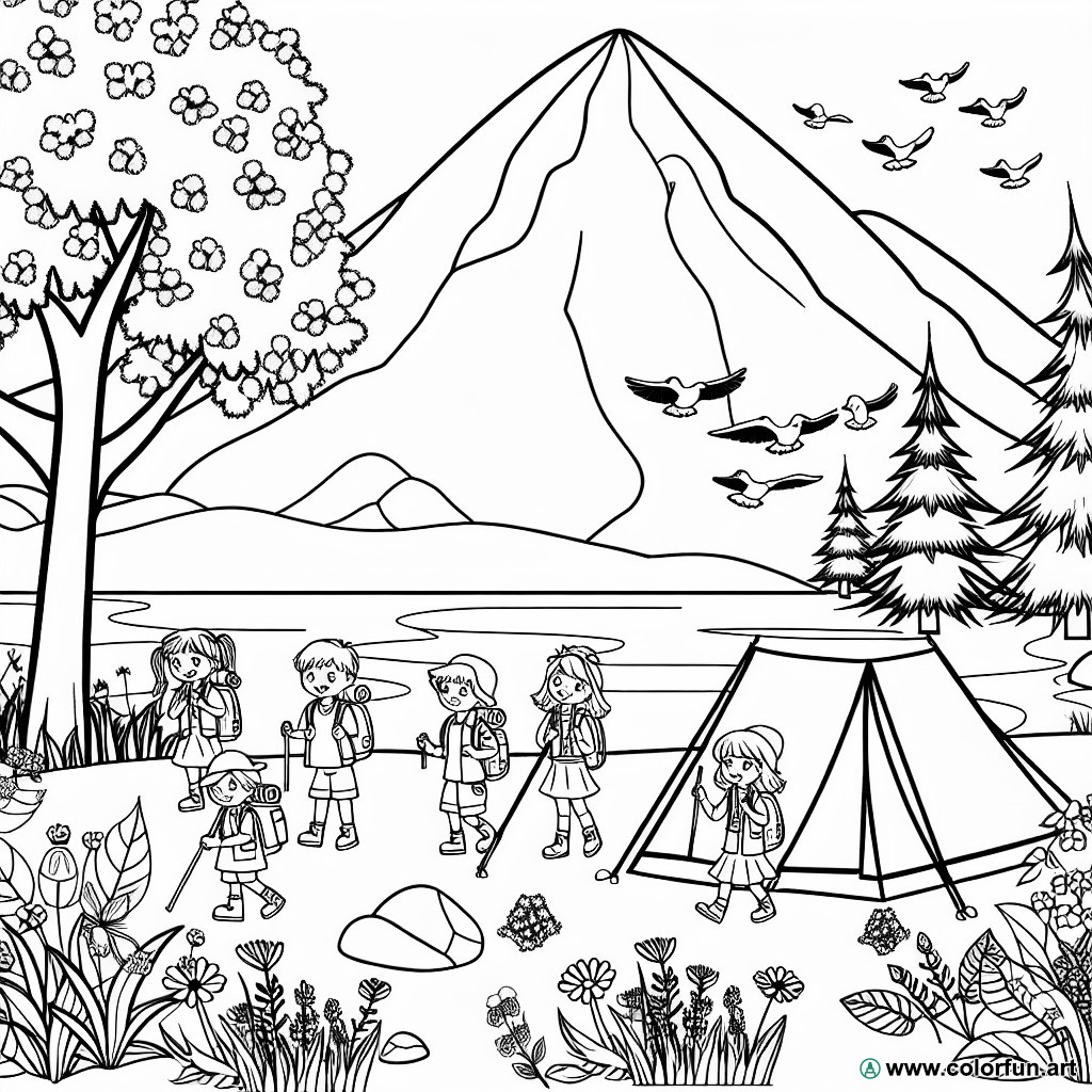 coloring page camping nature