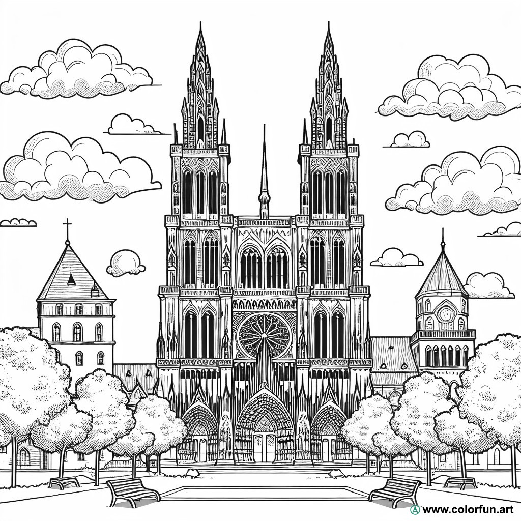 coloring page cathedral strasbourg