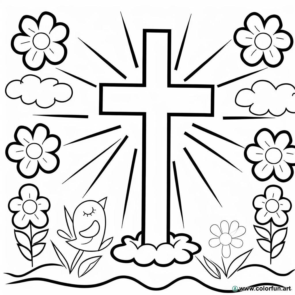 Christian cross coloring page