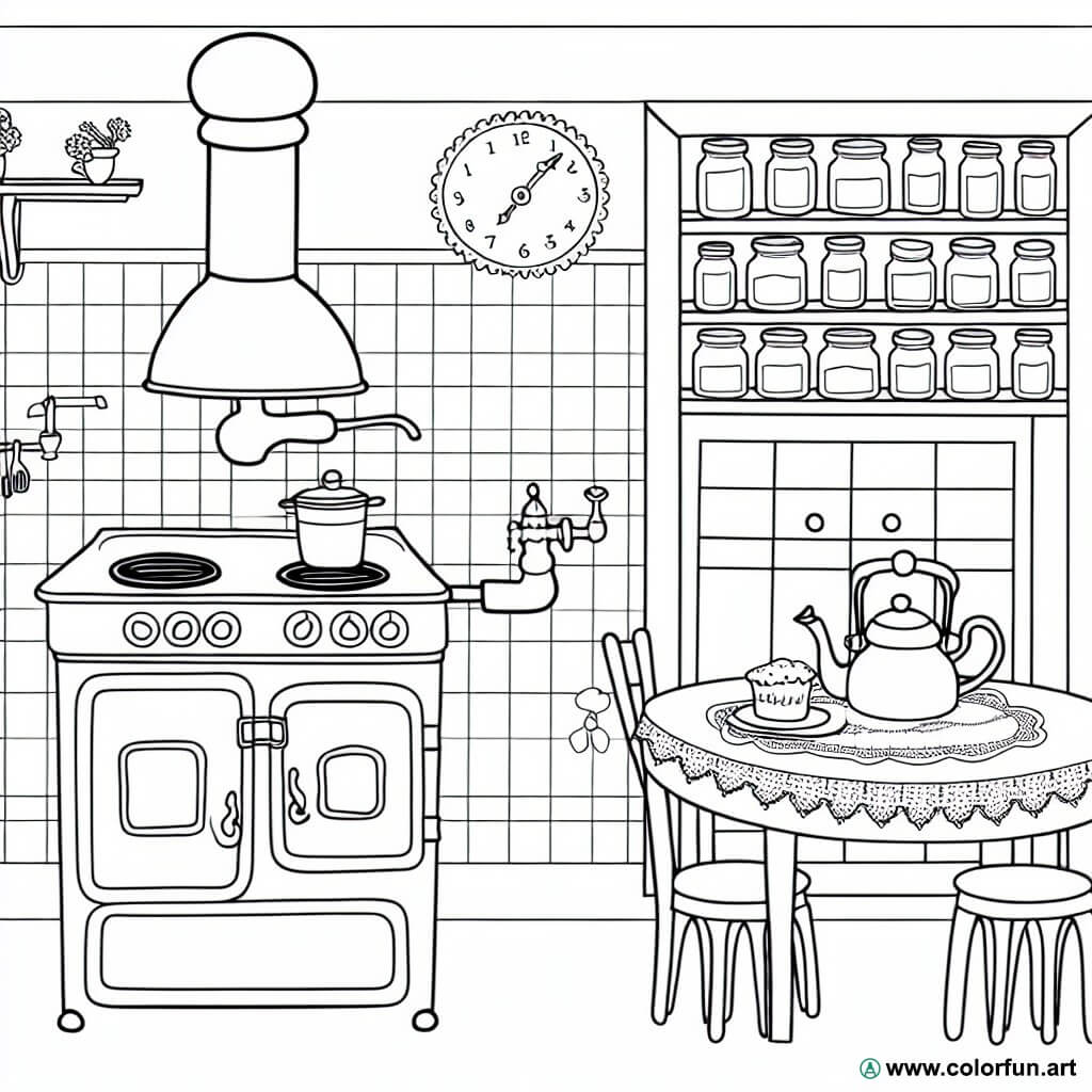 coloring page vintage kitchen