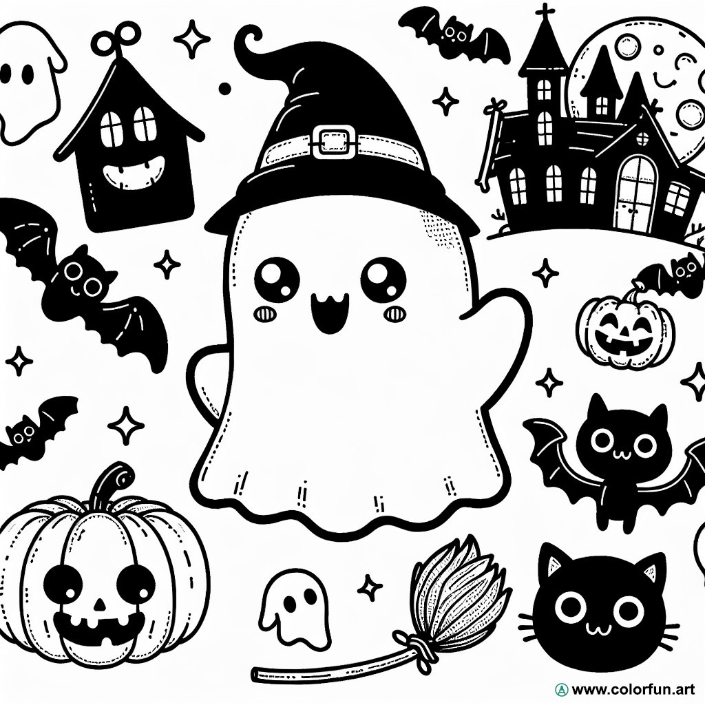 scary cute Halloween coloring page