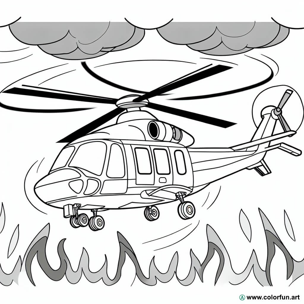 coloring page firefighter helicopter
