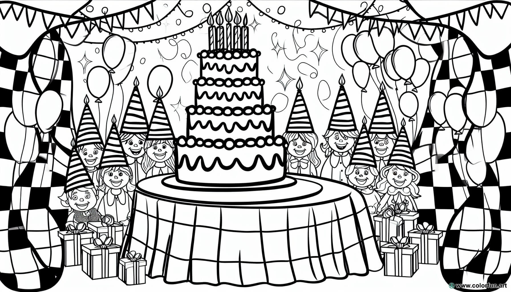 coloring page happy birthday party