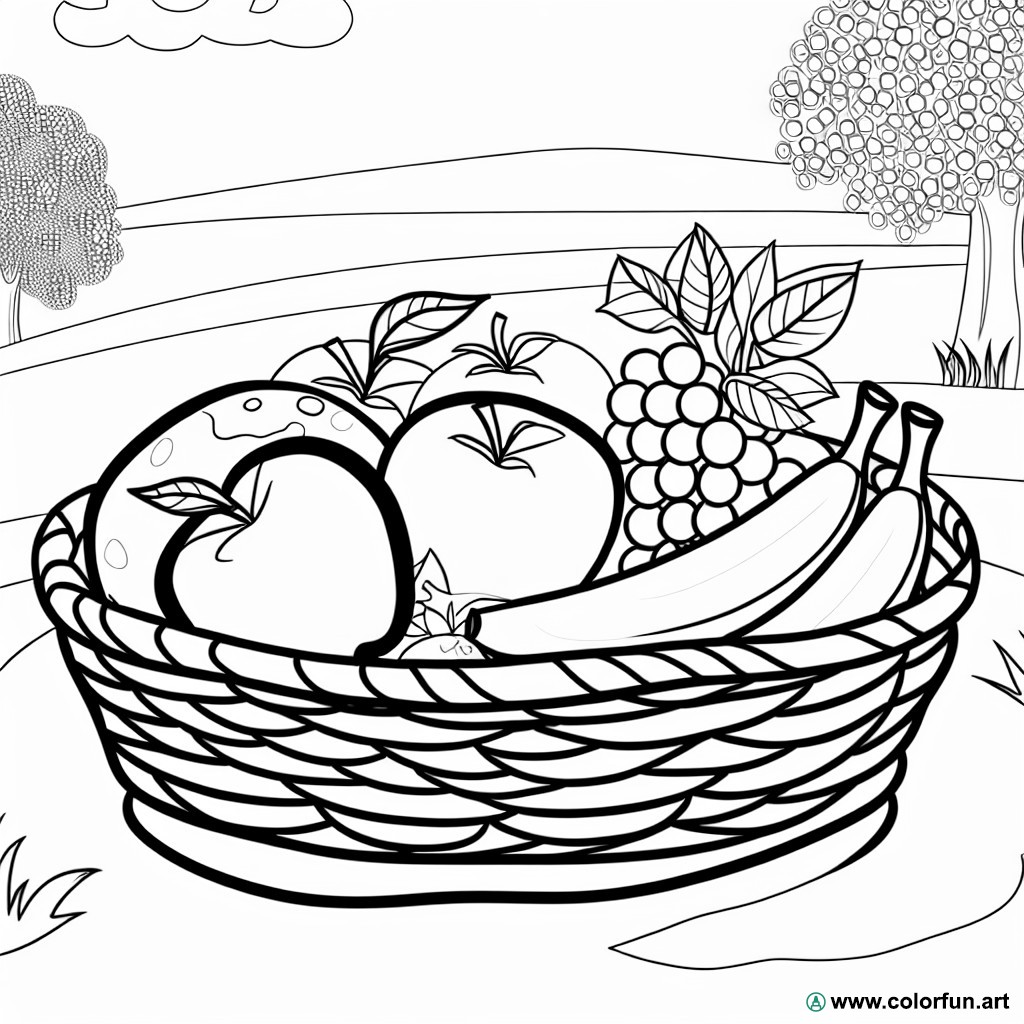 coloring page fruit basket