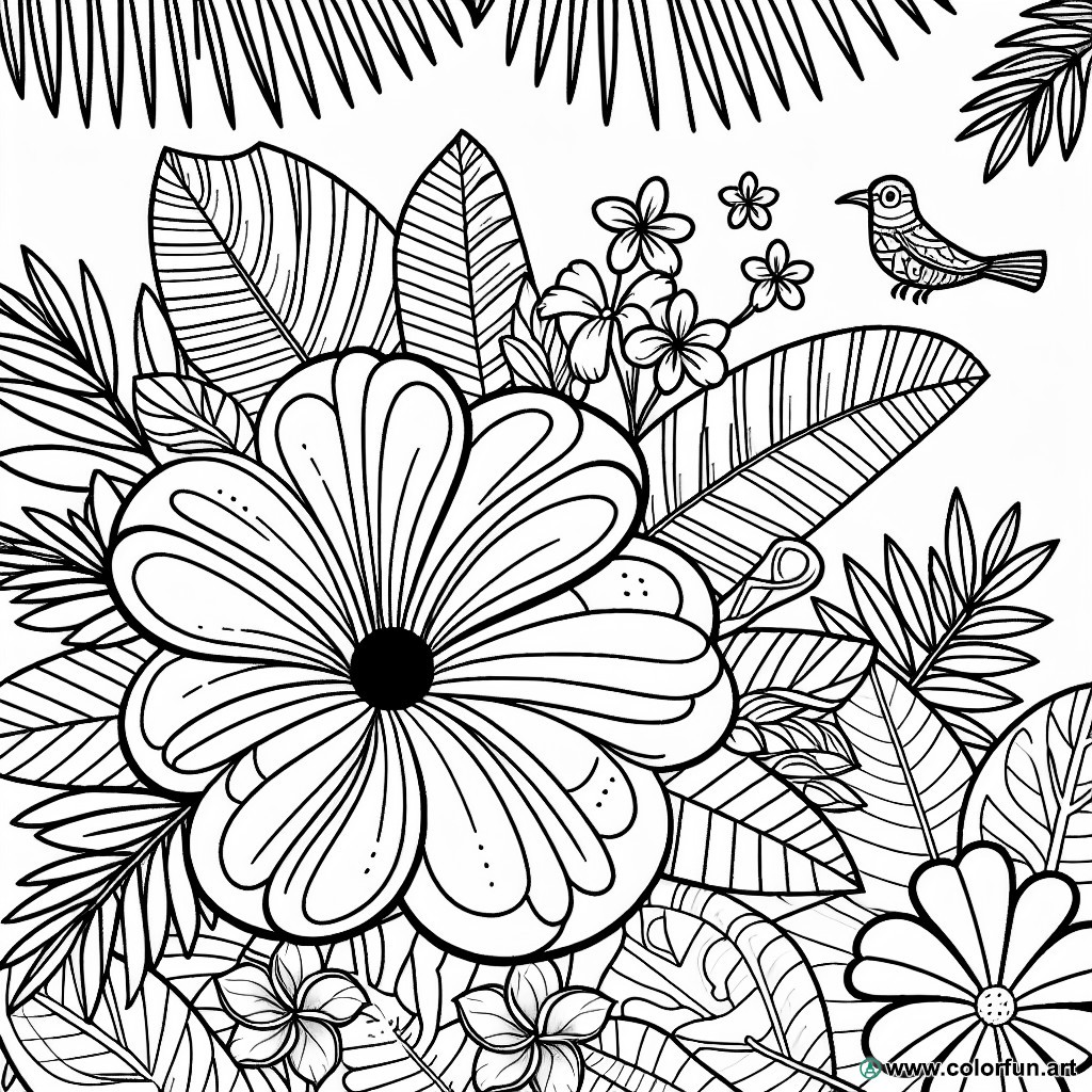 Tropical flowers coloring page