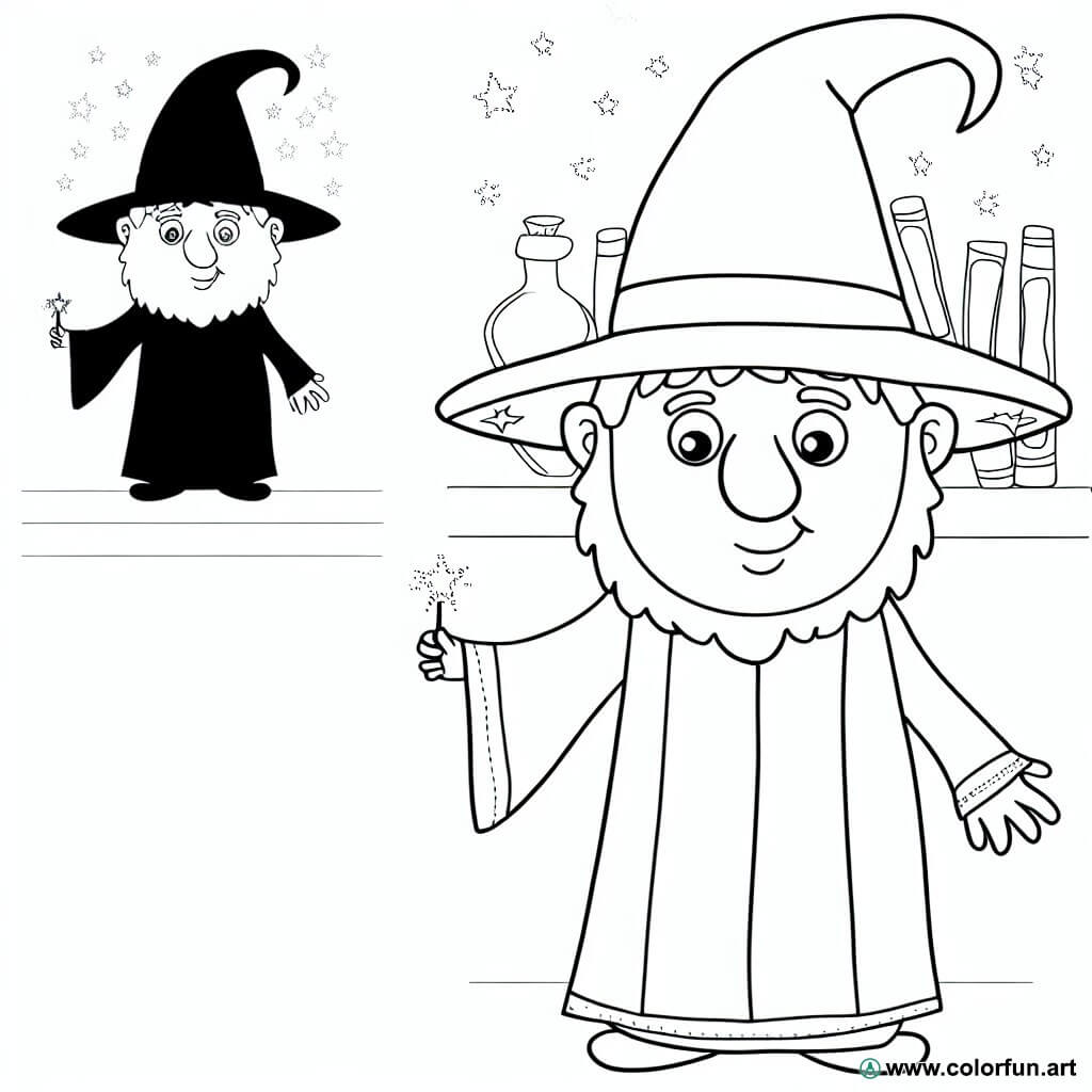 coloring page wizard magician